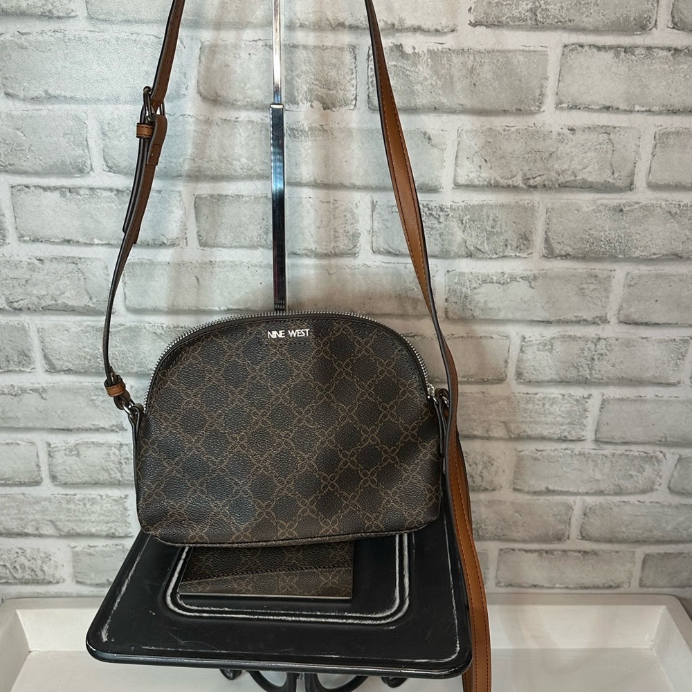 Nine West Dark Brown Patterned Shoulder Bag